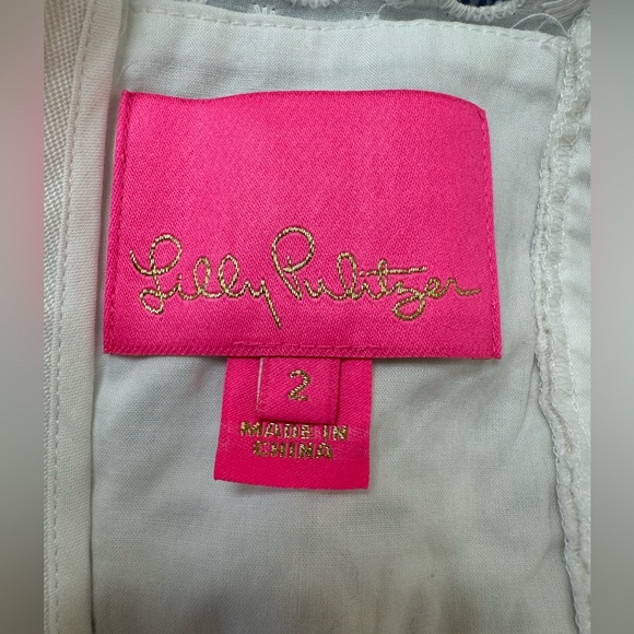 Lilly Pulitzer Maya Shift Dress Coastal Blue Seersucker White Lace size 2 - Picture 6 of 16